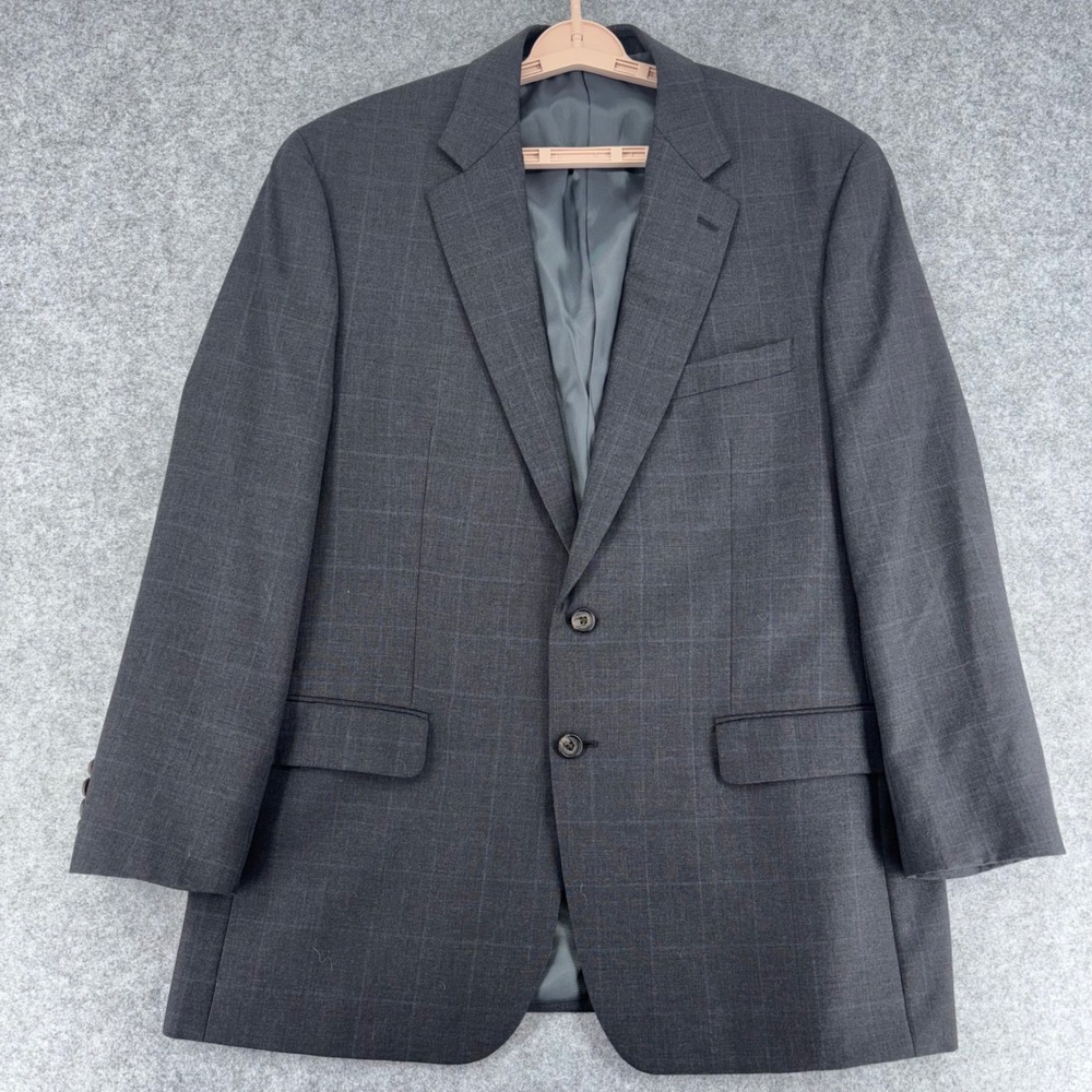 Ralph Lauren Mens 44R Wool Blazer Sport Coat Charcoal Gray Glen Plaid 2-Button